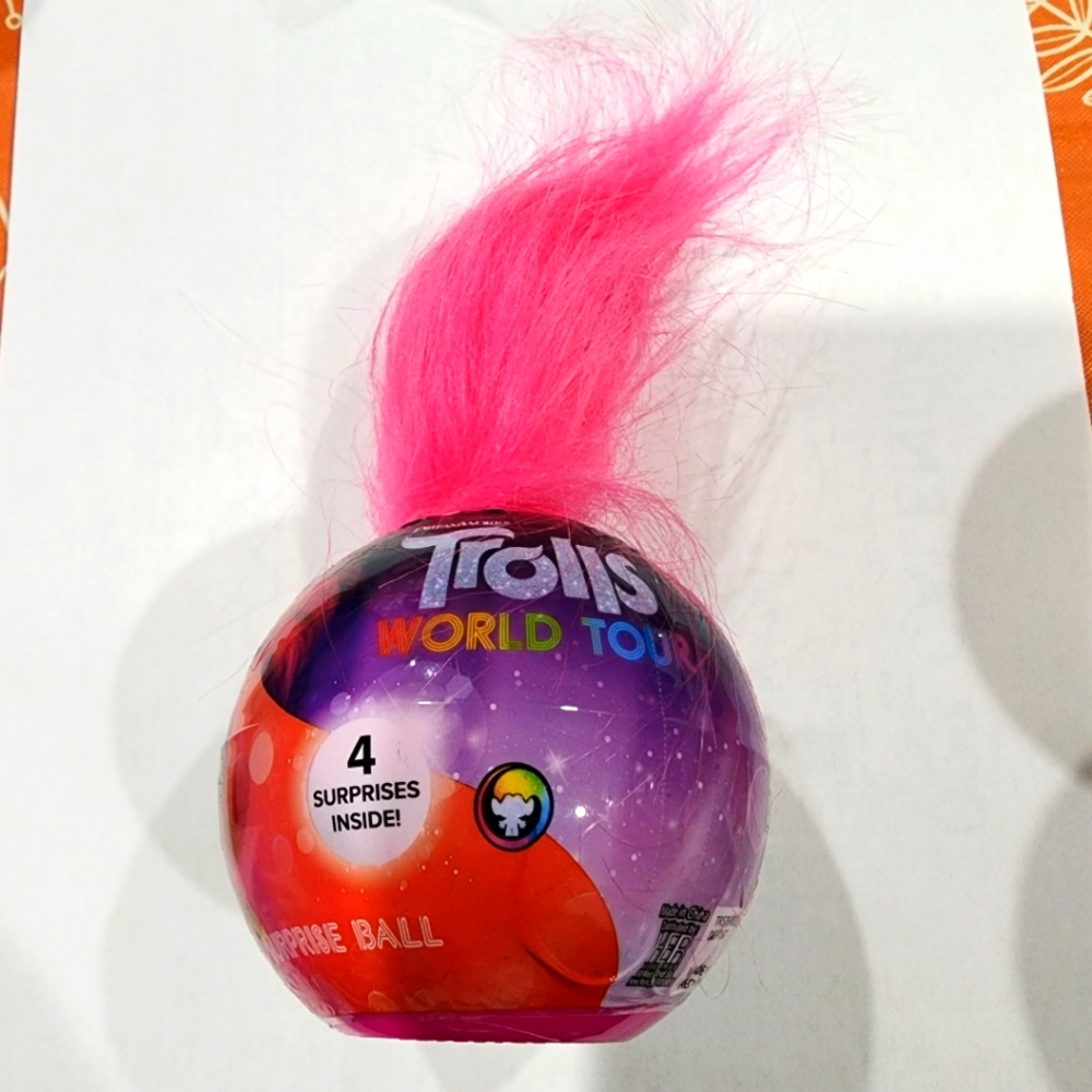 trolls world tour ball with pink troll hair NIB